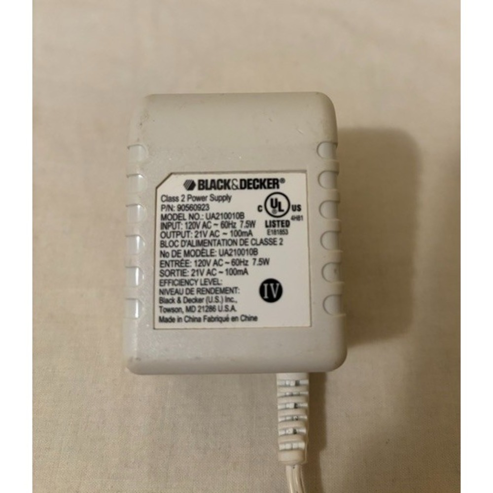 Black & Decker UA210010B 21V AC 100mA Power Supply Adapter 90560923